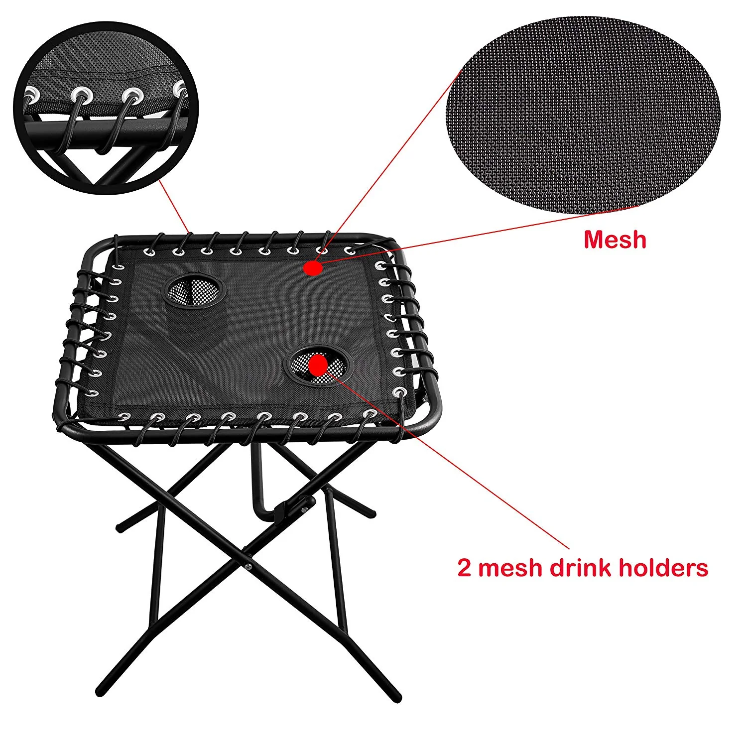 Outdoor Side Table Patio Folding Heavy Duty Coffee Table with Cup Holders for Picnic Outdoors - Image 3
