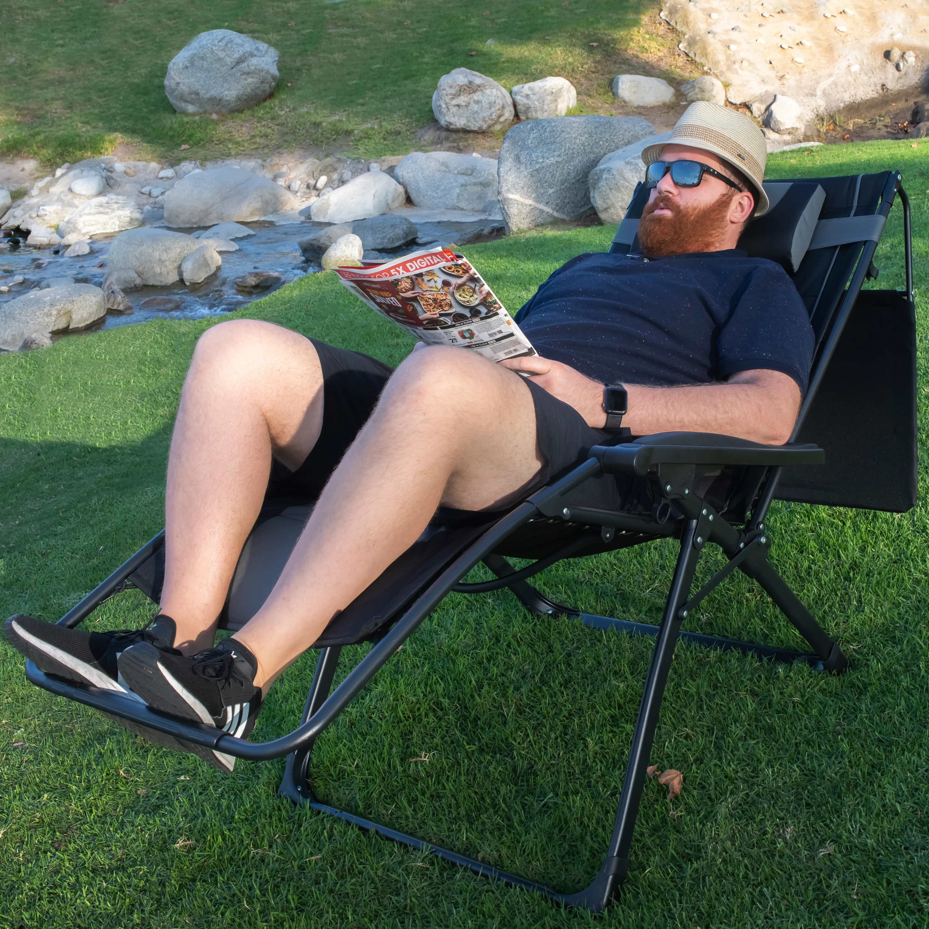 Oversize Recliner Folding Chair for Camping Patio Outdoors Zero Gravity XXLarge Extra Wide Reclining Padded Seats with Sunshade and Cup Holder Tray [Heavy Duty] - Image 7