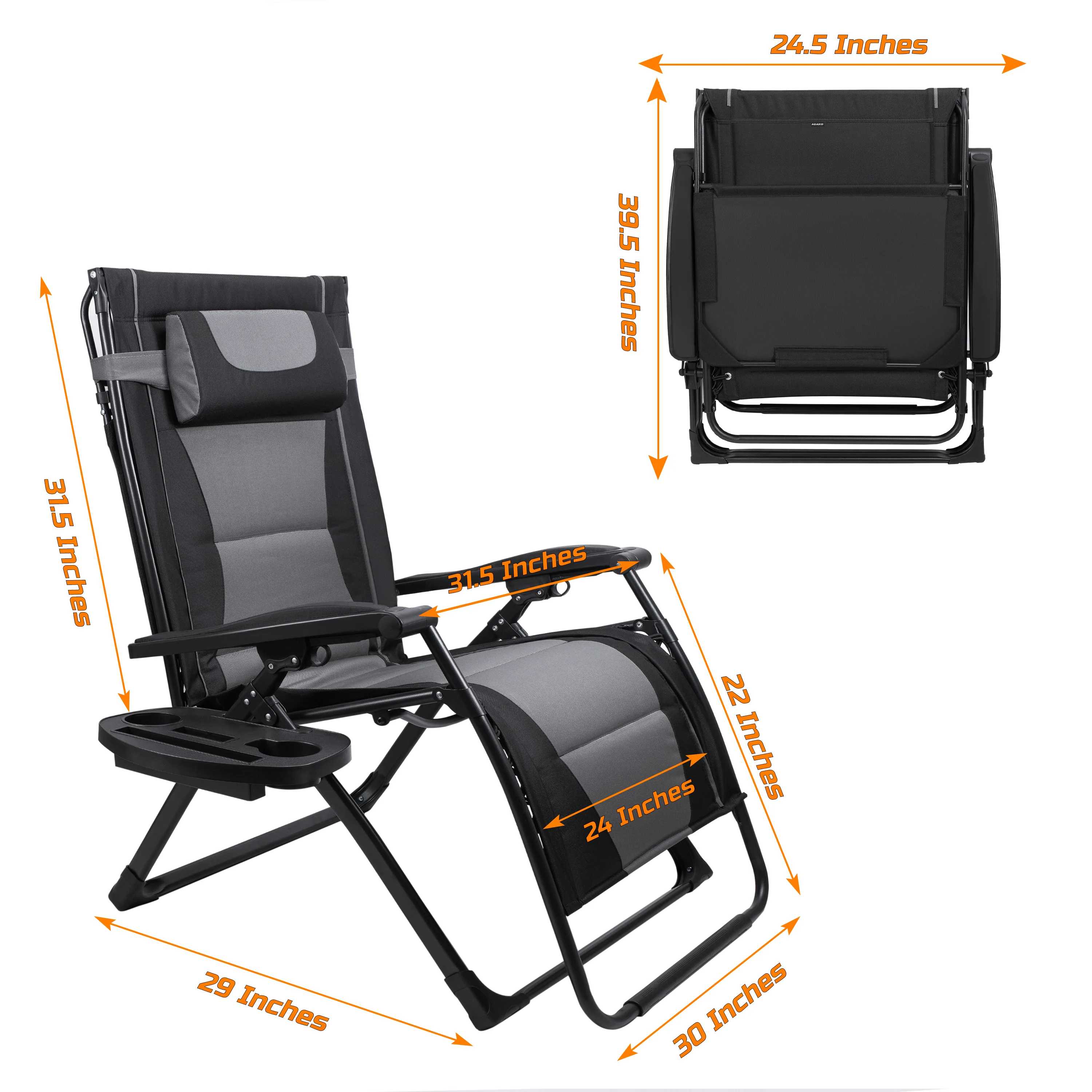 Oversize Recliner Folding Chair for Camping Patio Outdoors Zero Gravity XXLarge Extra Wide Reclining Padded Seats with Sunshade and Cup Holder Tray [Heavy Duty] - Image 8