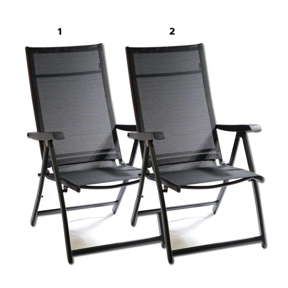 TechCare 2 Heavy Duty Durable Adjustable Reclining Folding Chairs + 1 Folding Side Table Outdoor Indoor Garden Pool - Image 3