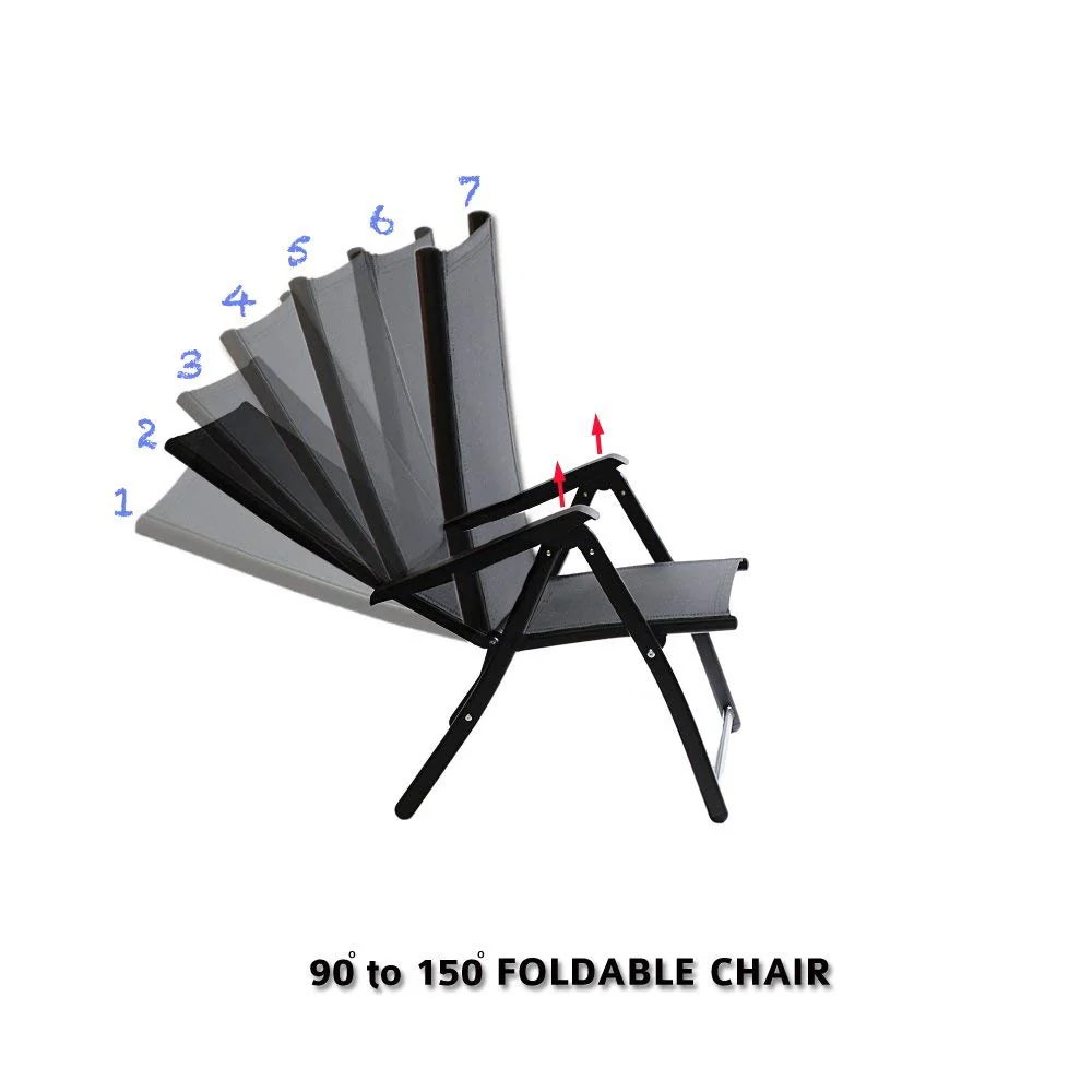 TechCare 2 Heavy Duty Durable Adjustable Reclining Folding Chairs + 1 Folding Side Table Outdoor Indoor Garden Pool - Image 4