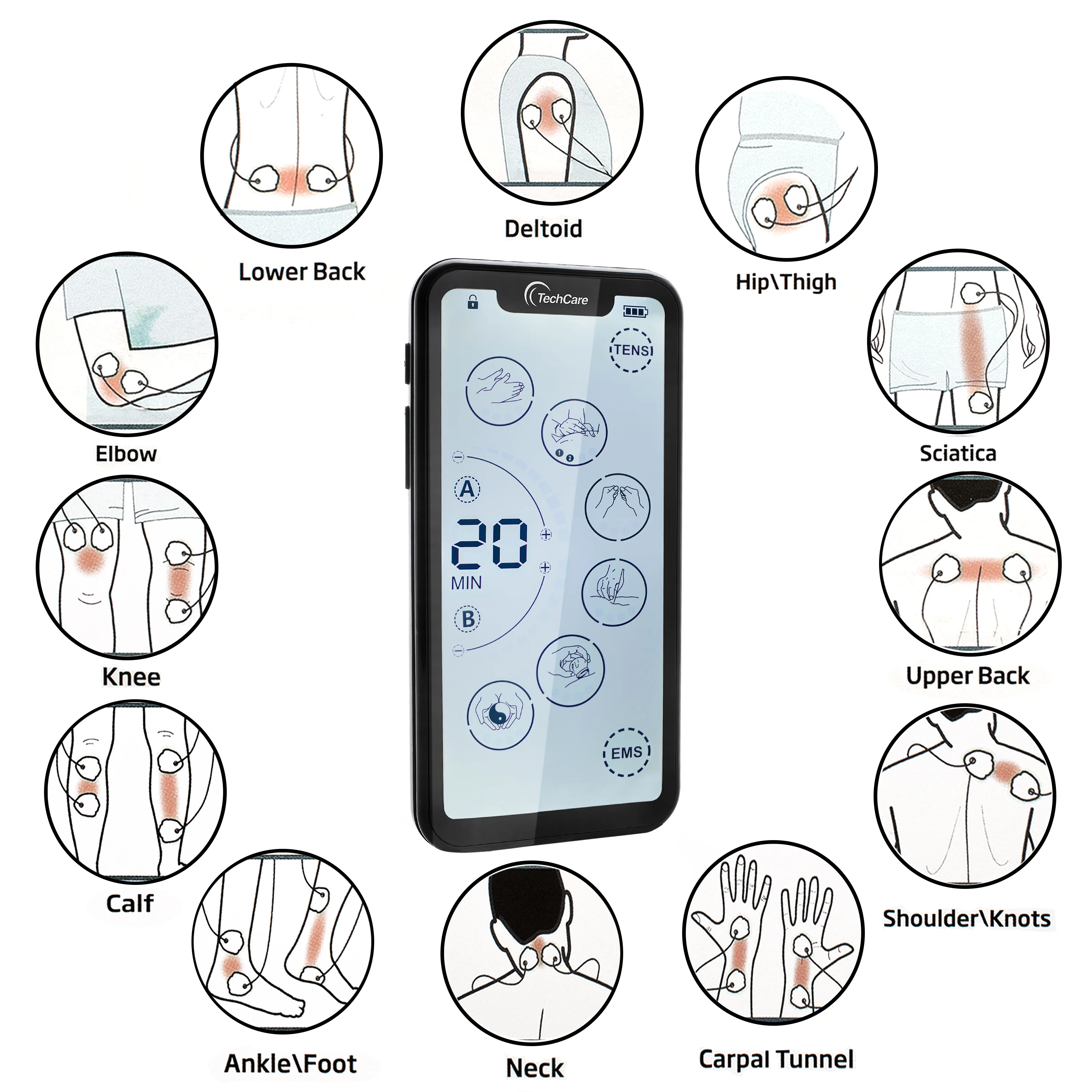 TechCare Touch X TENS Unit – Muscle Stimulator for Pain Relief, EMS Device for Back, Neck, Sciatica & Arthritis, Rechargeable Electric Pulse Massager with 24 Modes - Image 9