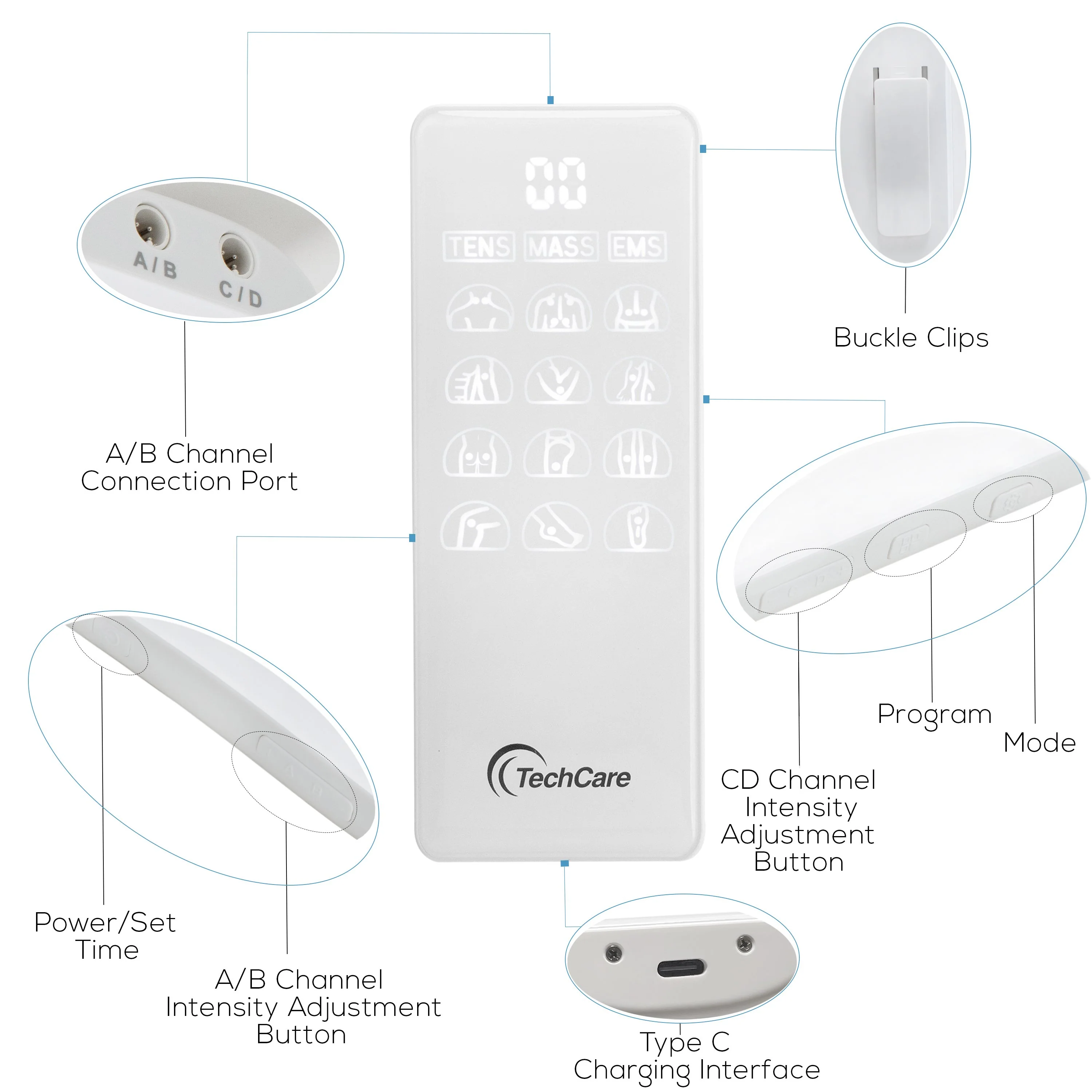 Tens Machine Unit Device Pulse Massager 4 Channel Rechargeable Muscle Stimulator - Image 5