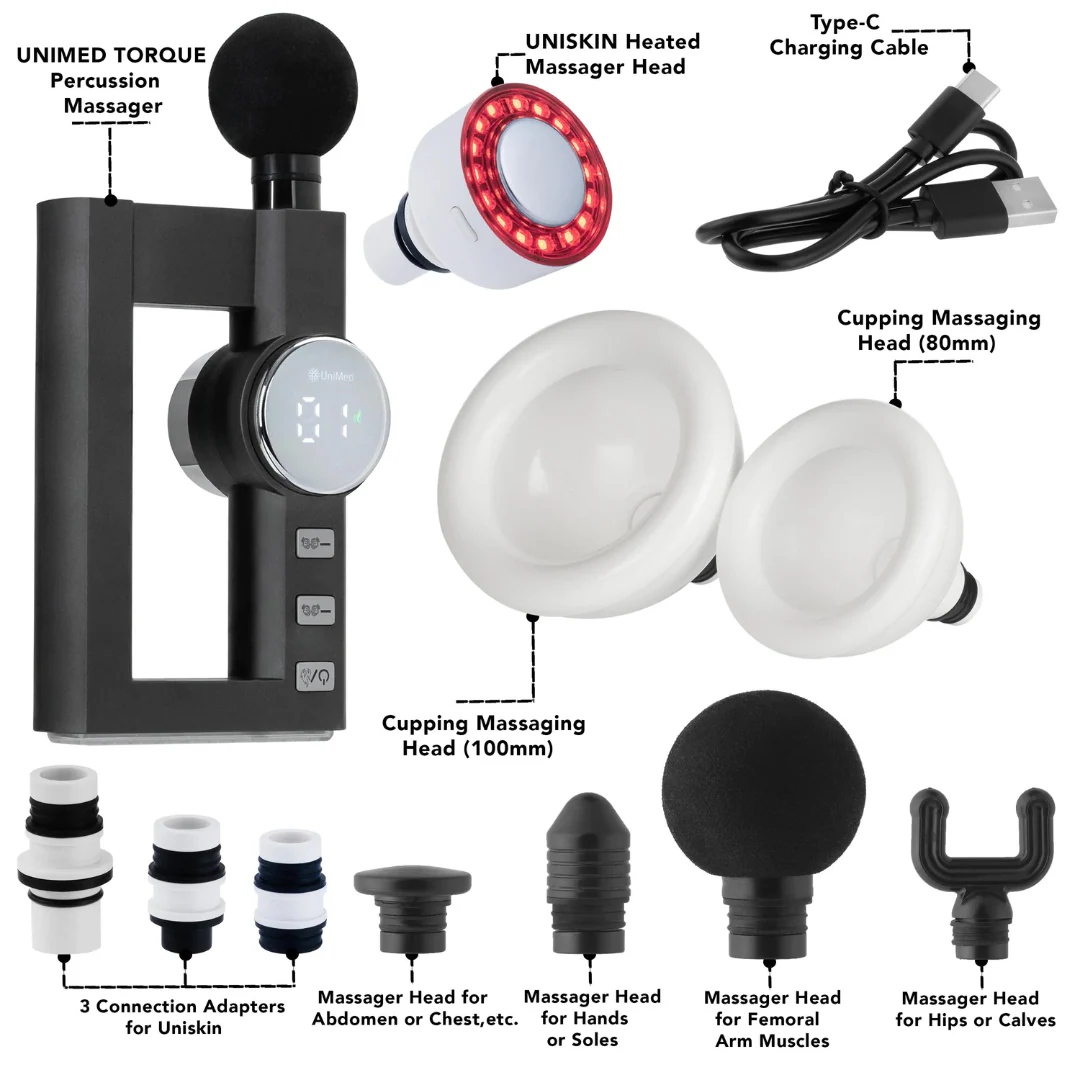 Unimed Torque Ultra Combo Set Massage Gun With Heat,Percussion Massager for Muscle Relief Heated Therapy with Cupping Massage Heads - Image 8